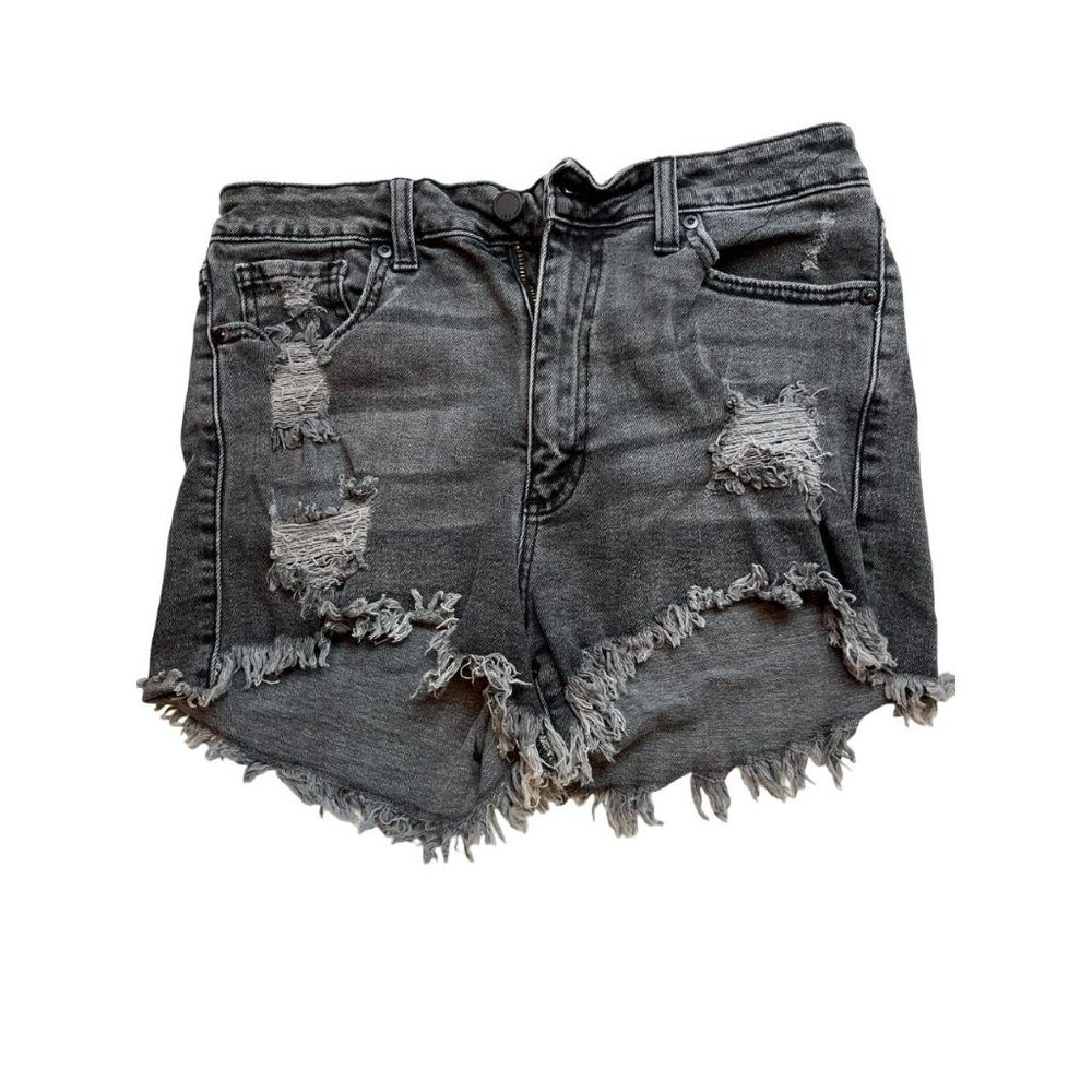 JBD Women's Cut-Off Denim Shorts Distressed High Rise Cotton Black Size Medium